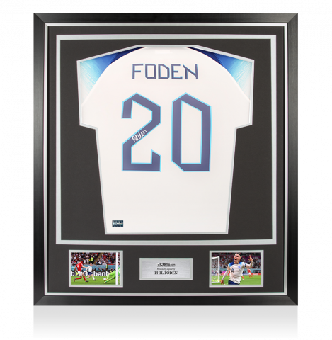 Phil Foden Back Signed England 2022-23 Home Shirt In Classic Frame