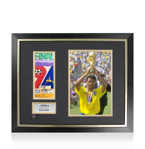 PRE-FRAMED Romario Signed and Framed 1994 FIFA World Cup Final Ticket