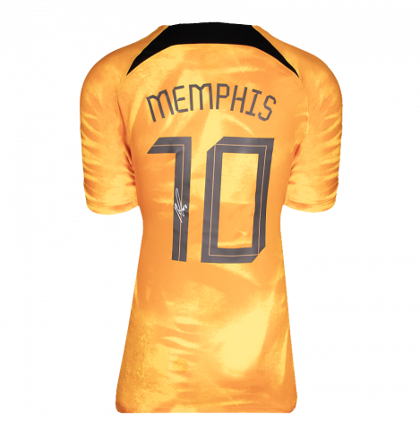 Memphis Depay Back Signed Netherlands 2022-23 Home Shirt with Fan Style Numbers In Deluxe Packaging