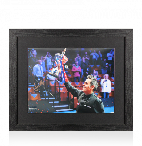 Ronnie O'Sullivan Signed Photo In Black Wooden Frame: Holding Trophy Overhead