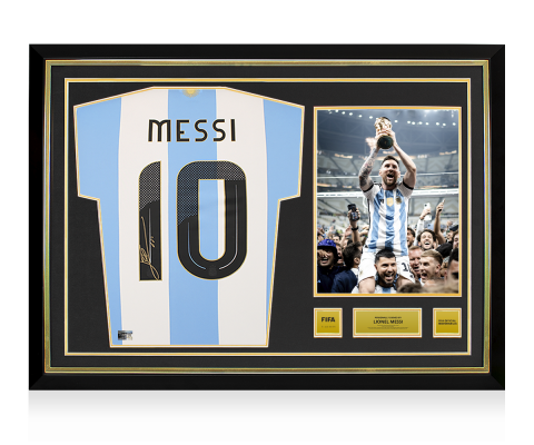Lionel Messi Official FIFA World Cup™ Back Signed and Hero Framed Argentina 2024-25 Home Shirt