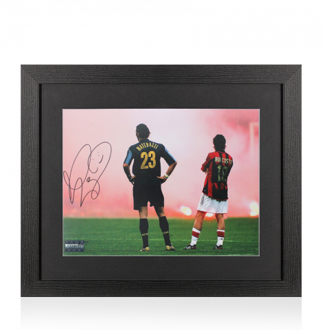Marco Materazzi Signed Internazionale Photo In Black Wooden Frame: Derby Days