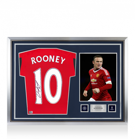 Wayne Rooney Official UEFA Champions League Back Signed and Hero Framed Manchester United 2023-24 Home Shirt with Fan Style Numbers