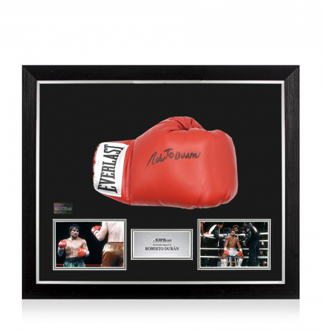 Roberto Duran Signed Everlast Red Boxing Glove In Bubble Frame: Option 1