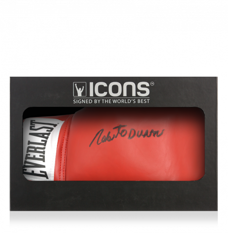 Roberto Duran Signed Everlast Red Boxing Glove In Deluxe Packaging