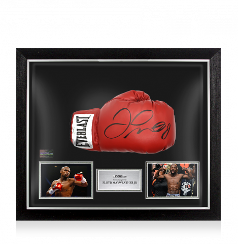 Floyd Mayweather Jr. Signed Everlast Red Boxing Glove In Bubble Frame: Option 1