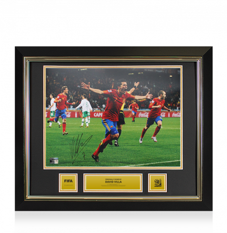 David Villa Official 2010 FIFA World Cup™ Signed and Framed Spain Photo: FIFA World Cup Goal vs Portugal