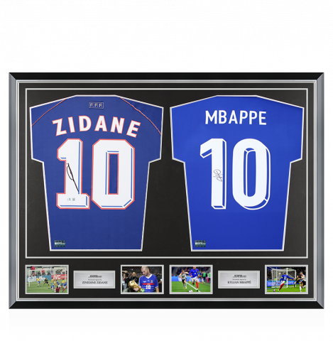 Zinedine Zidane & Kylian Mbappe Back Signed France Home Shirts In Classic Dual Frame