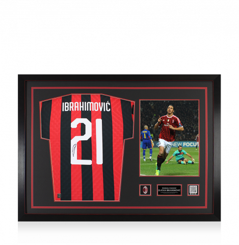 Zlatan Ibrahimovic Official AC Milan Back Signed and Framed Retro Home Shirt