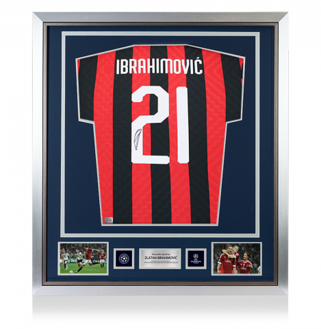 Zlatan Ibrahimovic Official UEFA Champions League Back Signed and Framed AC Milan Retro Home Shirt