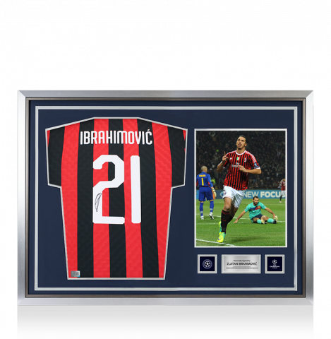 Zlatan Ibrahimovic Official UEFA Champions League Back Signed and Hero Framed AC Milan Retro Home Shirt