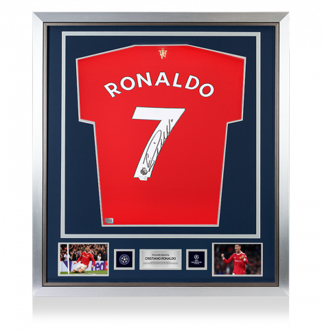 Cristiano Ronaldo Official UEFA Champions League Back Signed and Framed Manchester United 2021-22 Home Shirt