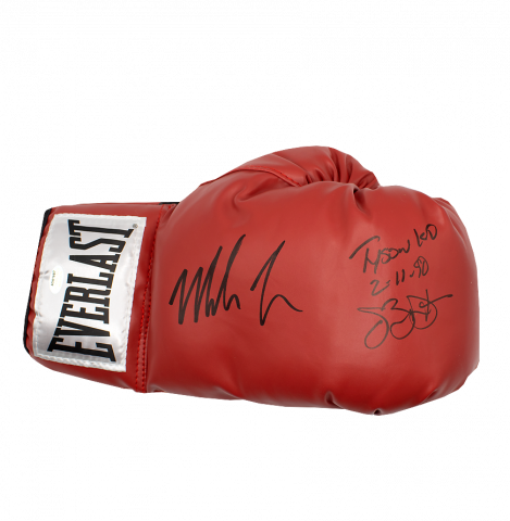 Mike Tyson & James 'Buster' Douglas Dual Signed Everlast Red Boxing Glove - Tyson KO 2/11/90 Inscription In Deluxe Packaging