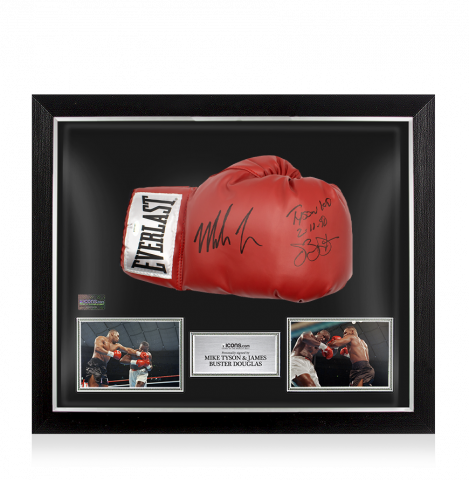 Mike Tyson & James 'Buster' Douglas Dual Signed Everlast Red Boxing Glove - Tyson KO 2/11/90 Inscription In Bubble Frame: Option 1