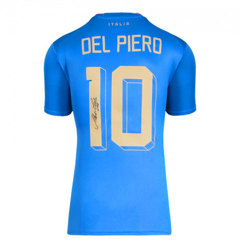Alessandro Del Piero Back Signed Italy 2022-23 Home Shirt with Fan Style Numbers In Deluxe Packaging