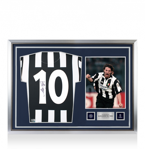 Alessandro Del Piero Official UEFA Champions League Back Signed and Hero Framed Juventus 1994-95 Home Shirt With Fan Style Numbers