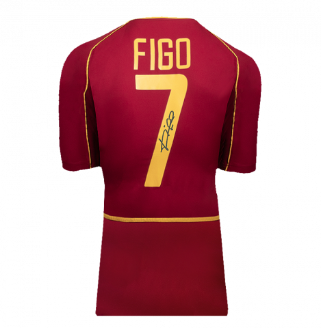 Luis Figo Back Signed Portugal 2002-04 Home Shirt In Deluxe Packaging
