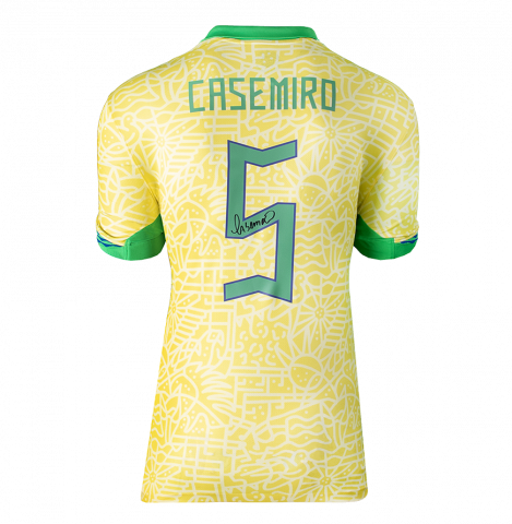 Casemiro Back Signed Brazil 2024 Home Shirt with Fan Style Number In Deluxe Packaging