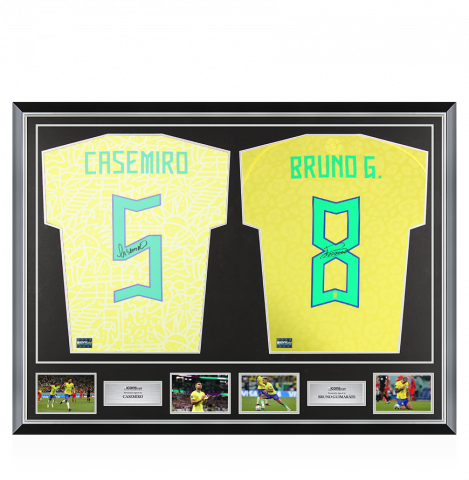 Casemiro & Bruno Guimaraes Signed Brazil Shirts In Classic Dual Frame