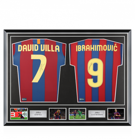 David Villa & Zlatan Ibrahimovic Signed Barcelona Shirts In Classic Dual Frame
