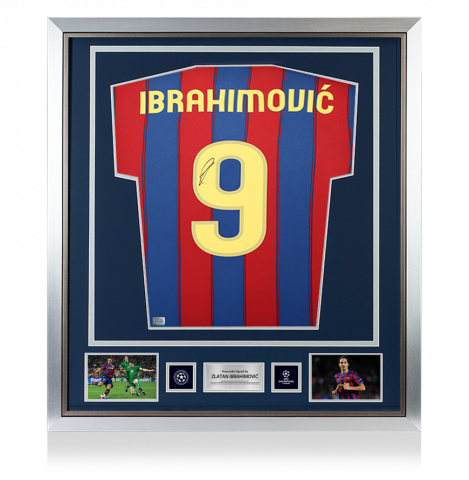 Zlatan Ibrahimovic Official UEFA Champions League Back Signed and Framed FC Barcelona 2009-10 Home Shirt with Fan Style Number