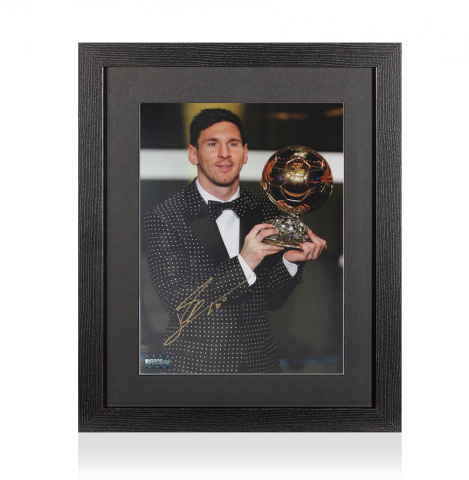 Lionel Messi Official Signed Photo In Black Wooden Frame: 2012 Ballon d'Or Winner