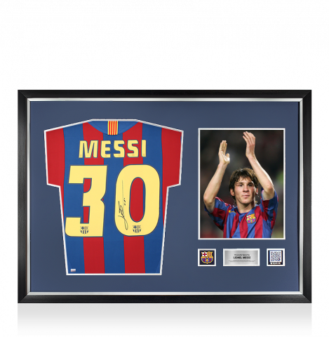 Lionel Messi Official FC Barcelona Official Back Signed and Framed 2005-06 Home Shirt