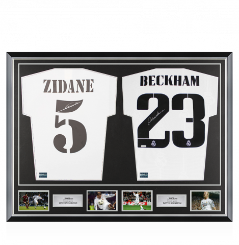 Zinedine Zidane & David Beckham Signed Real Madrid Home Shirts In Classic Dual Frame