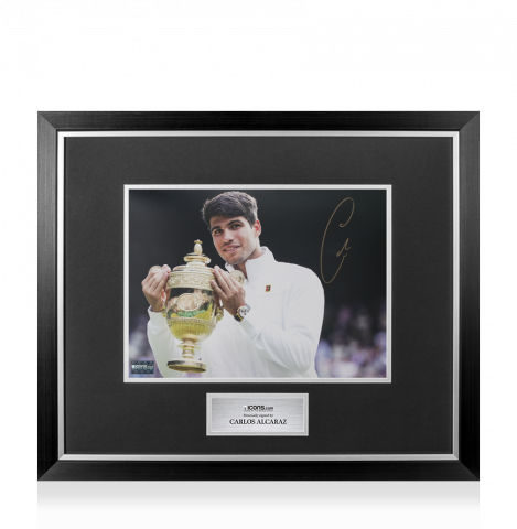 Carlos Alcaraz Signed Photo In Premium Photo Frame: Wimbledon 2024 Trophy Lift