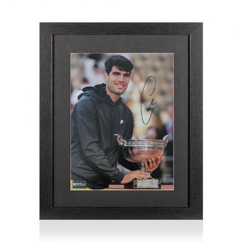 Carlos Alcaraz Signed Photo In Black Wooden Frame: French Open 2024 Trophy