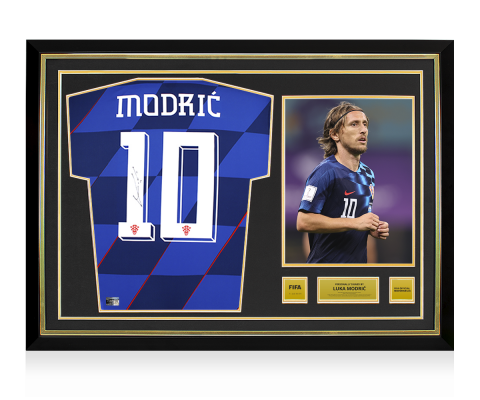 Luka Modric Official FIFA World Cup™ Back Signed and Hero Framed Croatia 2024 Away Shirt