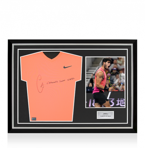 Carlos Alcaraz Signed Nike Dri-Fit Court Victory Tennis T-Shirt - "Channel Slam Status" Inscription In Hero Frame: Option 1