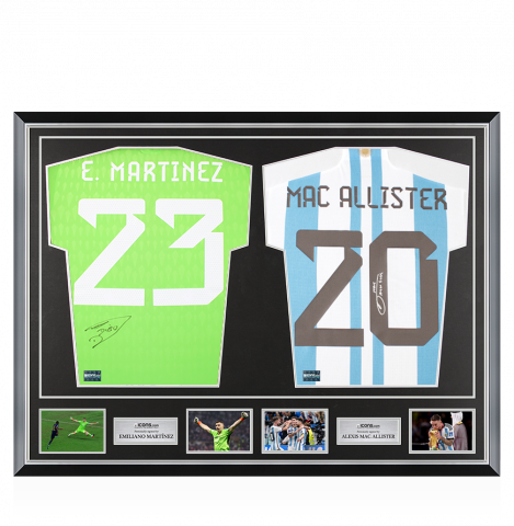 Emiliano Martinez & Alexis Mac Allister Signed Argentina Home Shirts In Classic Dual Frame
