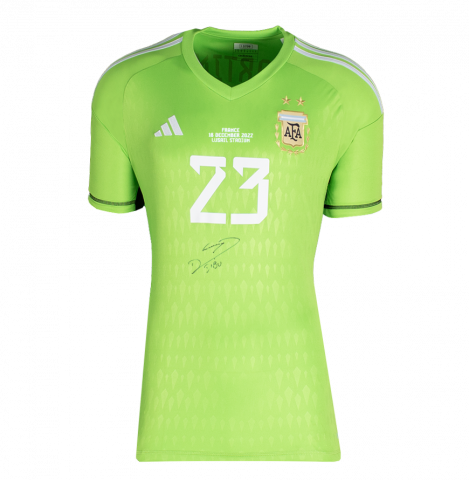 Emiliano Martinez Front Signed Argentina 2022 Home Goalkeeper Shirt In Deluxe Packaging