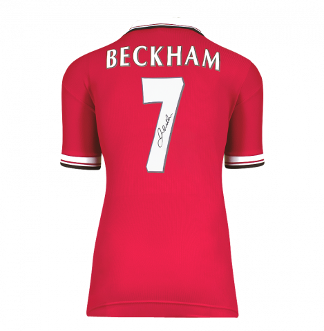 David Beckham Back Signed Manchester United 1999 Home Shirt With Fan Style Number In Deluxe Packaging