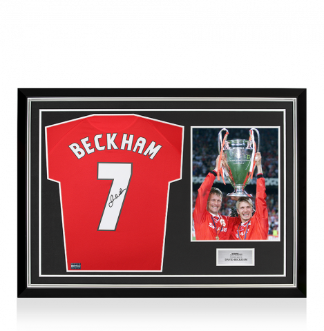 David Beckham Back Signed Manchester United 1999 UEFA Champions League Home Shirt In Hero Frame: Option 1