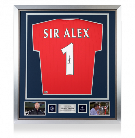 Sir Alex Ferguson Official UEFA Champions League Ferguson Back Signed and Framed Manchester United 2022-23 Home Shirt