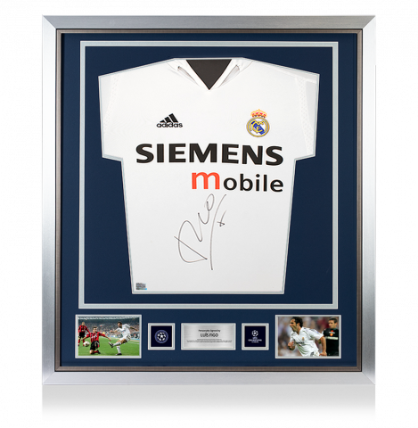 Luis Figo Official UEFA Champions League Front Signed and Framed Real Madrid 2004-05 Home Shirt