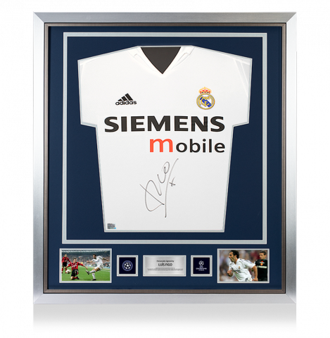 Luis Figo Official UEFA Champions League Front Signed and Framed Real Madrid 2004-05 Home Shirt - Long Sleeved