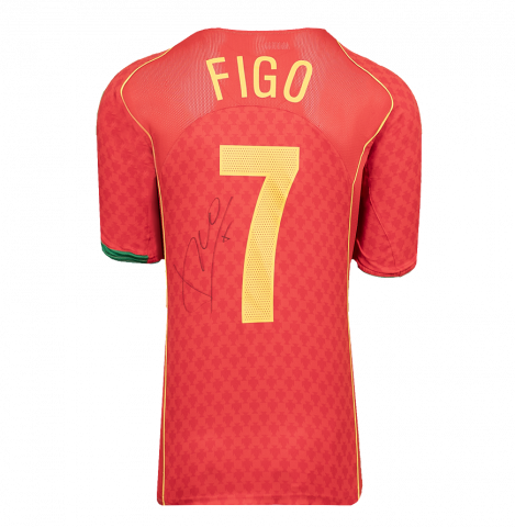 Luis Figo Back Signed Portugal 2004-06 Home Shirt In Deluxe Packaging