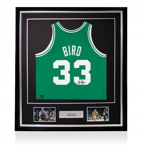 Larry Bird Signed and Framed Boston Celtics Green Authentic Mitchell and Ness Jersey
