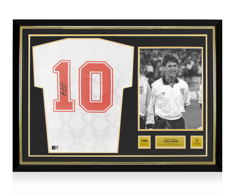 Gary Lineker Official 1990 FIFA World Cup™ Back Signed and Hero Framed England 1990 Home Shirt