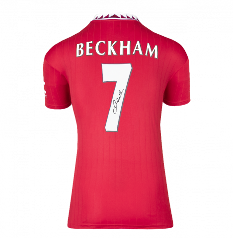 David Beckham Back Signed Manchester United 2022-23 Home Shirt with Fan Style Number In Deluxe Packaging