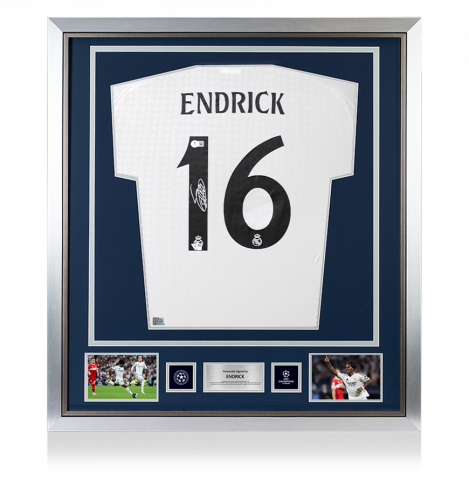 Endrick Official UEFA Champions League Back Signed and Framed Real Madrid CF 2024-25 Home Shirt