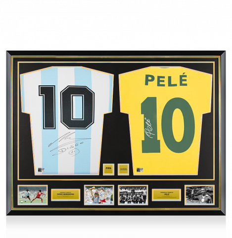 Diego Maradona Argentina & Pele Brazil Official FIFA World Cup™ Signed and Dual Framed Shirts