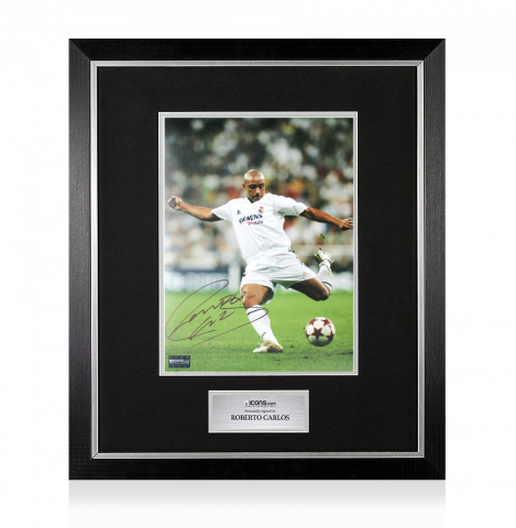 Roberto Carlos Signed Real Madrid CF Photo In Premium Photo Frame: Los Blancos Icon