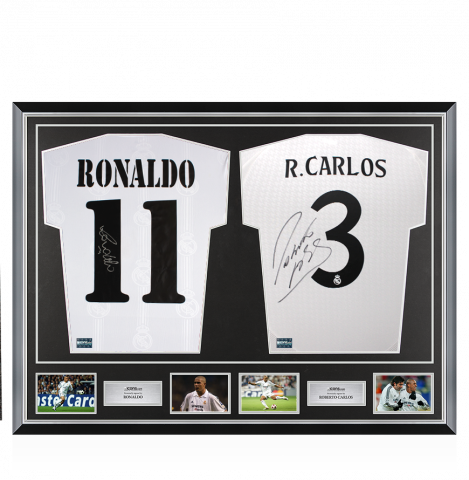 Ronaldo & Roberto Carlos Signed Real Madrid Shirts In Classic Dual Frame