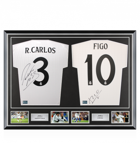 Roberto Carlos & Luis Figo Signed Real Madrid Shirts In Classic Dual Frame