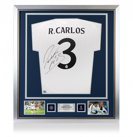 Roberto Carlos Official UEFA Champions League Back Signed and Framed Real Madrid 2024-25 Home Shirt