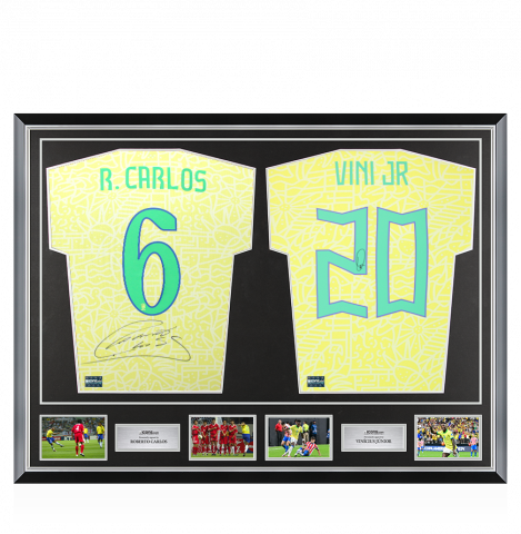 Roberto Carlos & Vinicius Jr Signed Brazil Shirts In Classic Dual Frame
